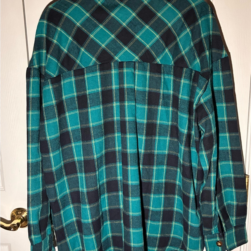 Teal and Black Plaid Button-Up Shirt - Picture 4 of 9